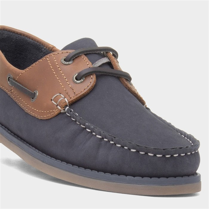 Hush Puppies Wilson Mens Navy Leather Boat Shoe