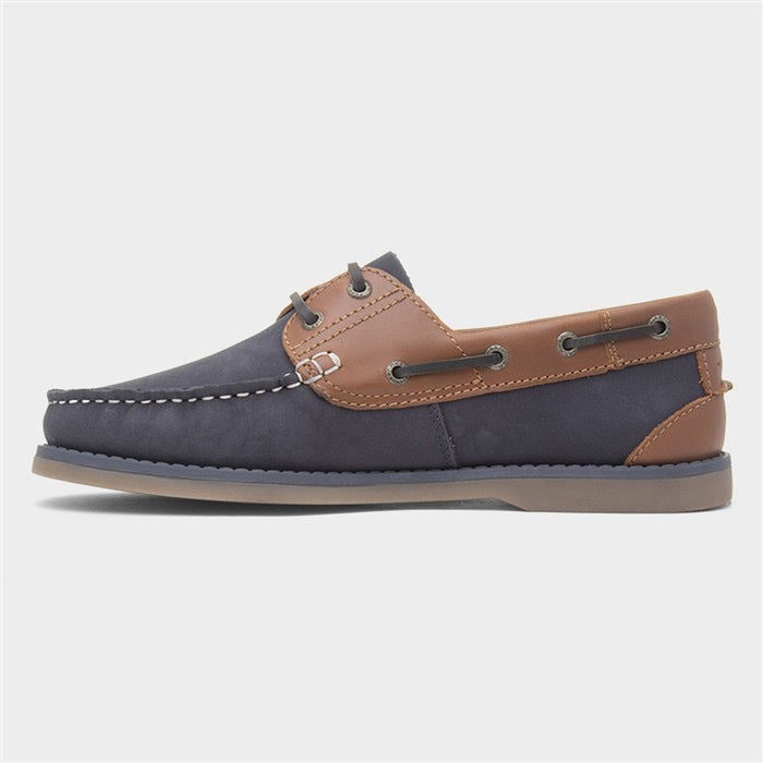 Hush Puppies Wilson Mens Navy Leather Boat Shoe